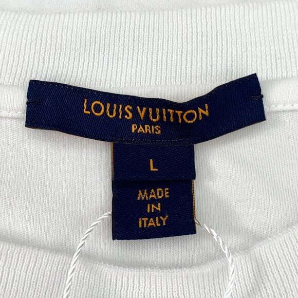 Louis Vuitton White T-Shirt With Yellow "V" & Louis Patch Mens L - Picture 5 of 8